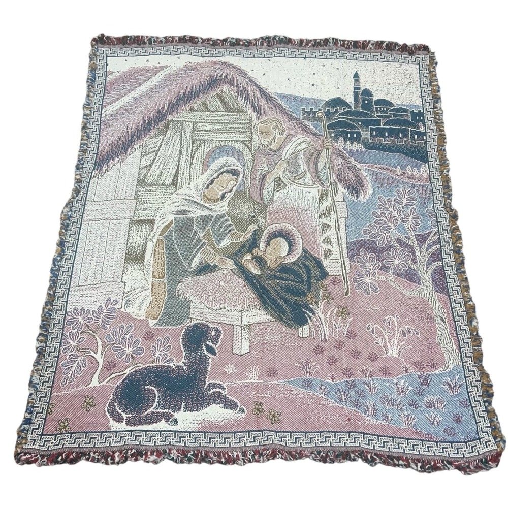 Nativity Scene Mary Joseph Jesus Christmas Christian Holiday Tapestry Throw - Picture 2 of 5
